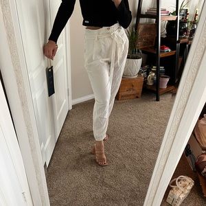 Lined White Linen Pant